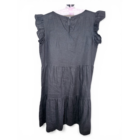 Saks Fifth Avenue 100% Linen Ruffle Tiered Mini Dress Charcoal Grey Womens Small - Picture 2 of 6